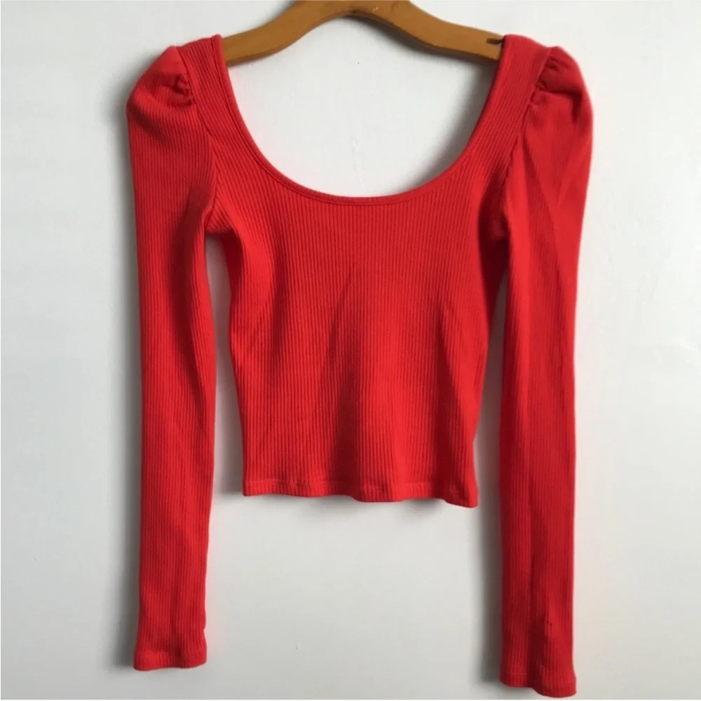 TOPSHOP Long Sleeve Ribbed Cropped Top in Red sz 4 EUC - Picture 1 of 8